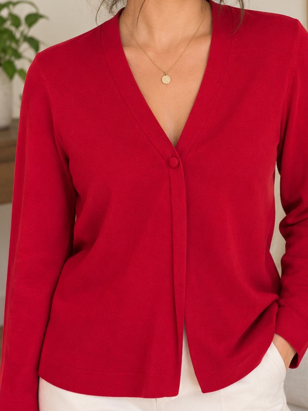 Jones New York Open-Front Red Cardigan